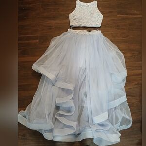 Elegant Light Blue A-Line Skirt Set